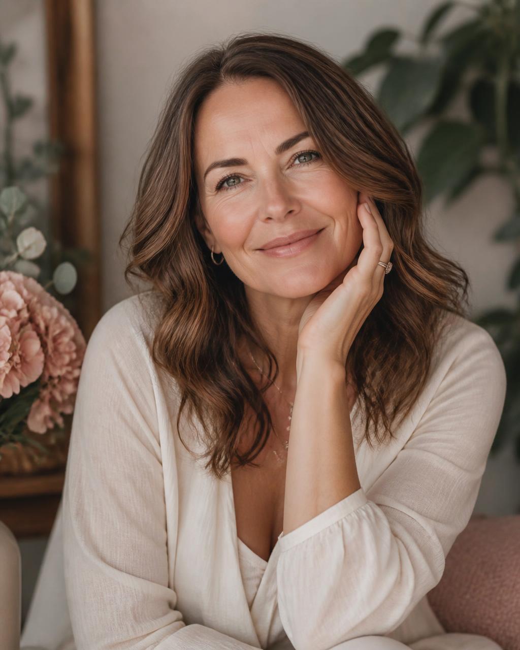 Woman in her fifties resting calmly at home